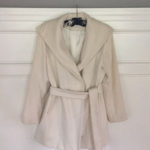 Calvin Klein cream pea coat with belt tie